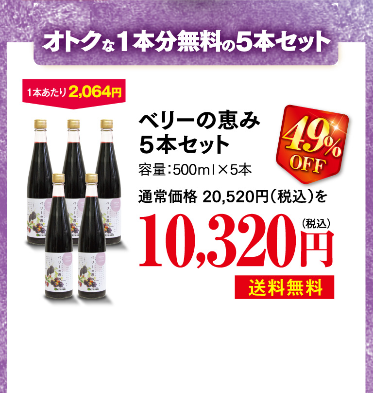 オトクな1本分無料の5本セット